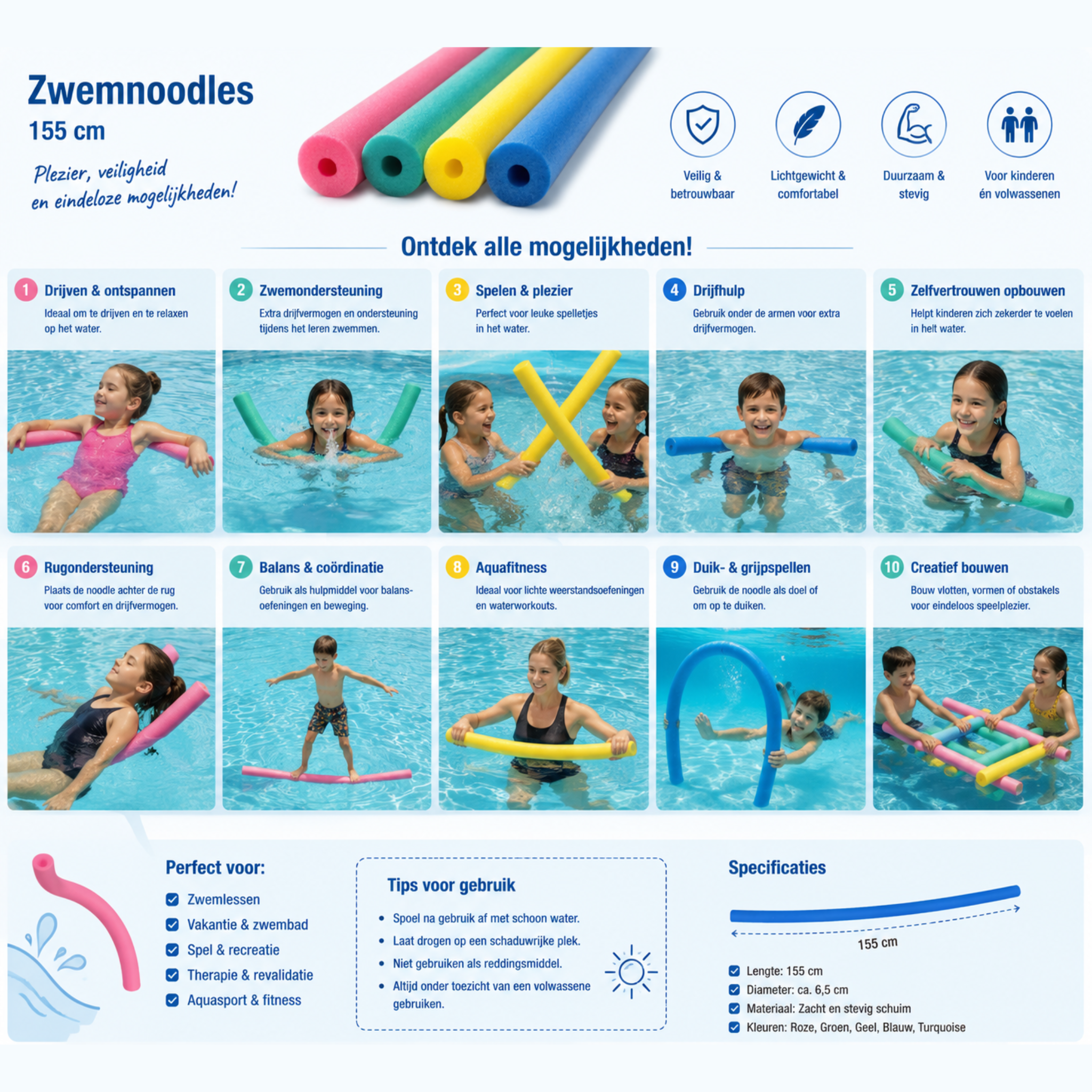 AquaFlexx zwemnoodle geel zichtbaarheid in water