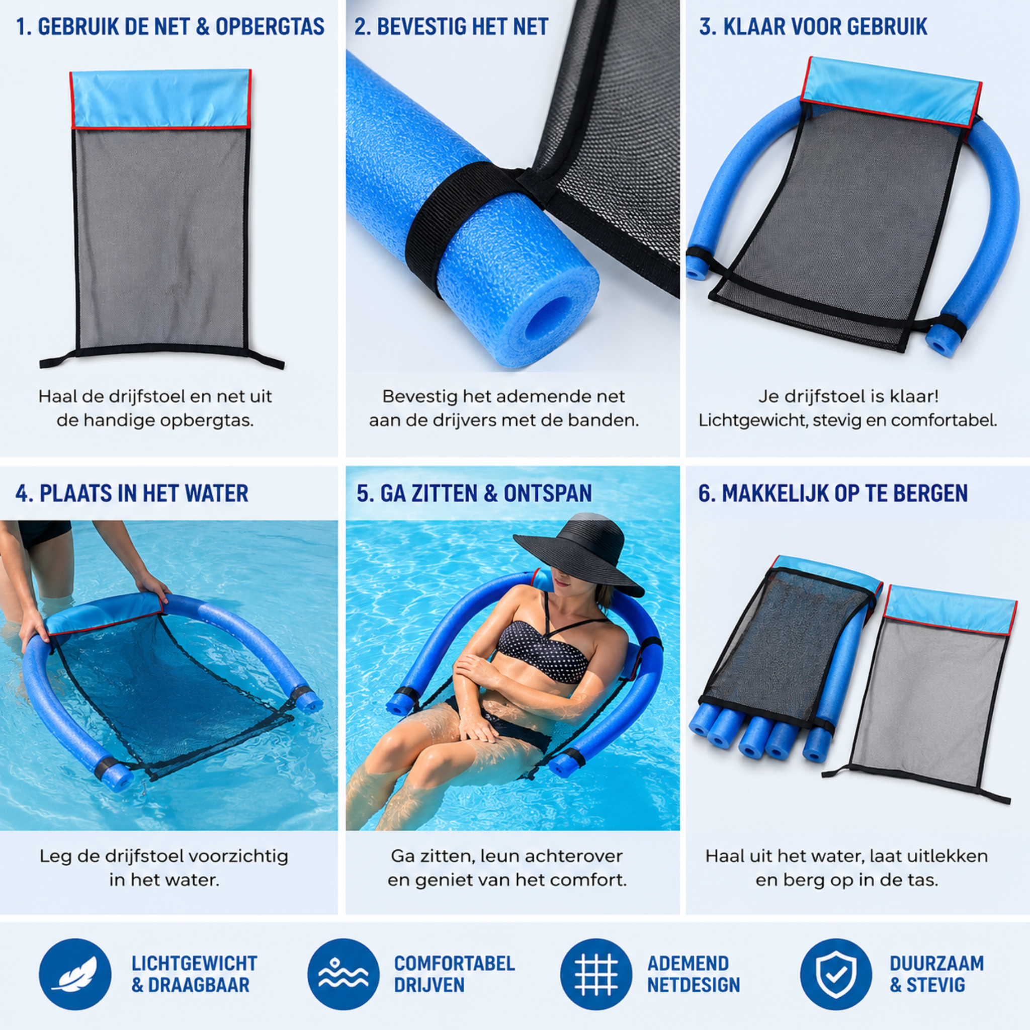 AquaFlexx pool noodle hangmat mesh detail